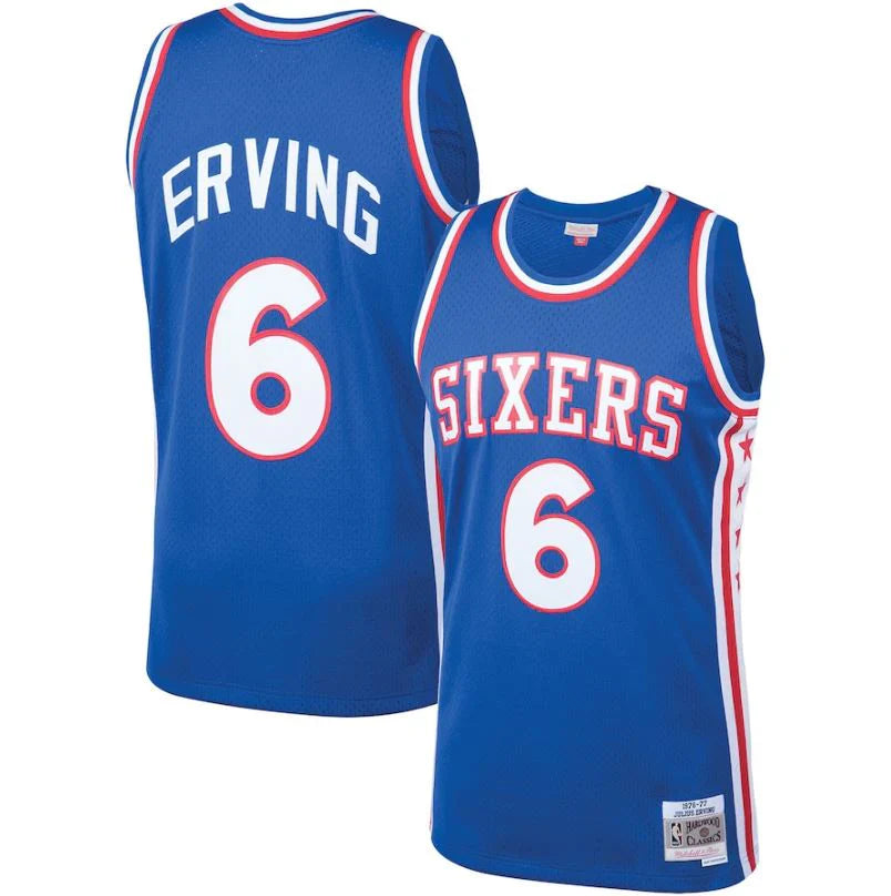 Julius Erving Philadelphia 76ers 1976/77 Hardwood Classics Jersey - Royal Blue