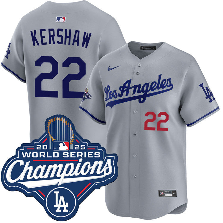 Clayton Kershaw Los Angeles Dodgers Road Limited 2025 World Series Champions Jersey - Gray