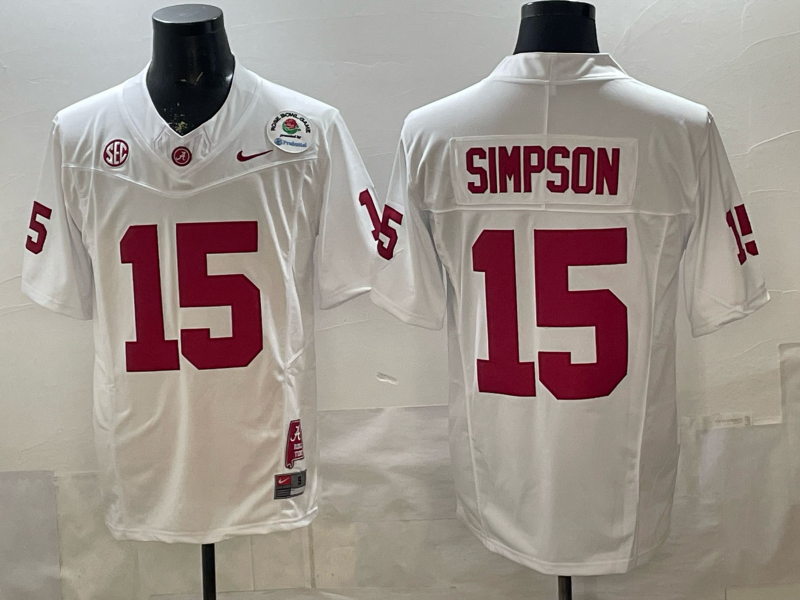 Ty Simpson Alabama Crimson Tide Rosebowl Jersey - White