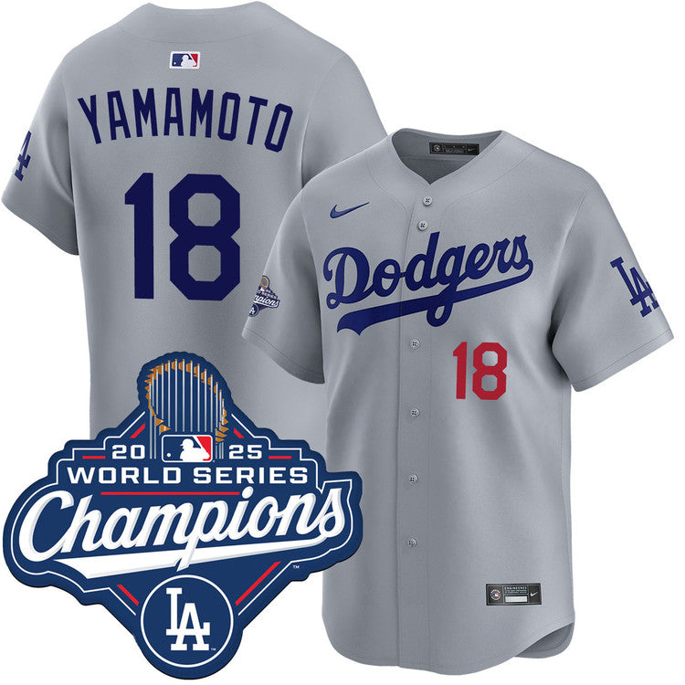 Yoshinobu Yamamoto Los Angeles Dodgers Alternate Road Limited 2025 World Series Champions Jersey - Gray