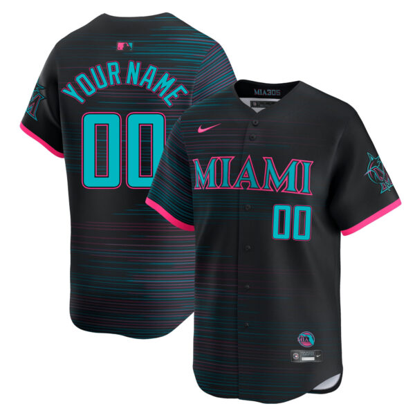 Custom Miami Marlins 2025 City Connect Limited Jersey - Black