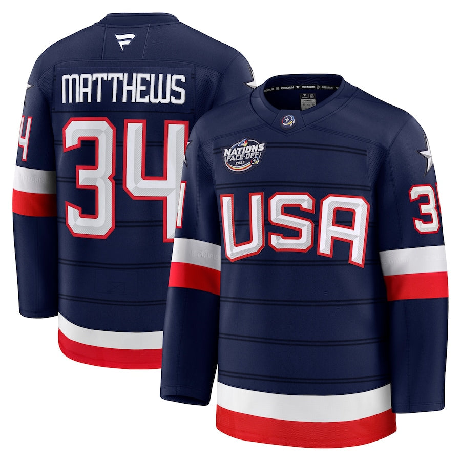 Auston Matthews USA 2025 4 Nations Face-Off Premium Jersey - Navy