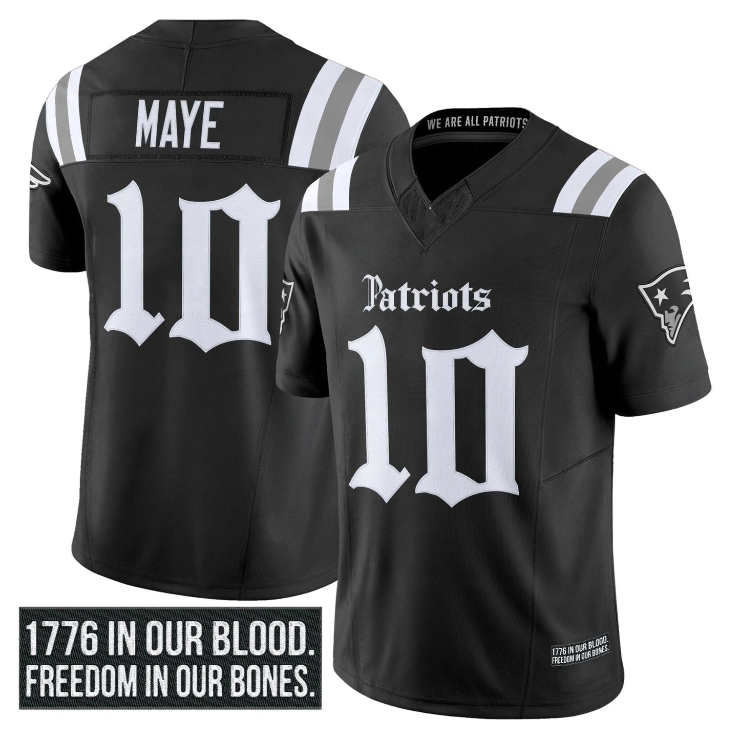 Drake Maye New England Patriots Gothic Jersey - Black