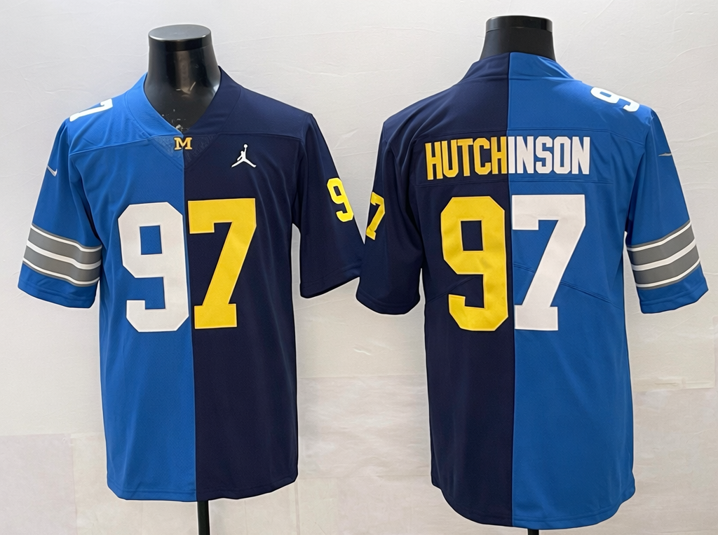 Aidan Hutchinson Detroit Lions Michigan Wolverines Split Jersey - Blue Navy