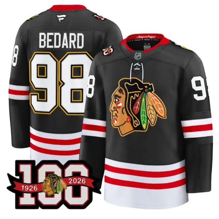 Connor Bedard Chicago Blackhawks Centennial Premium Jersey - Black