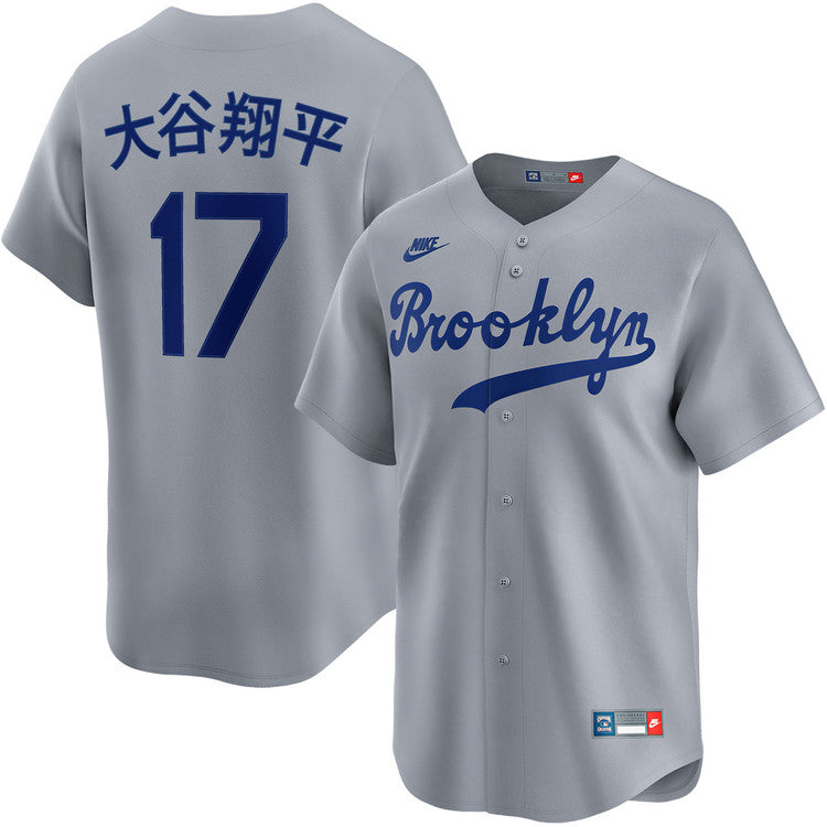 Shohei Ohtani Kanji Los Angeles Dodgers Cooperstown Brooklyn Road Jersey - Gray