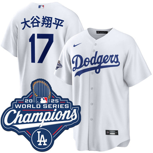Shohei Ohtani Kanji Los Angeles Dodgers Home 2025 World Series Champions Jersey - White