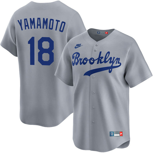Yoshinobu Yamamoto Los Angeles Dodgers Cooperstown Brooklyn Road Jersey - Gray