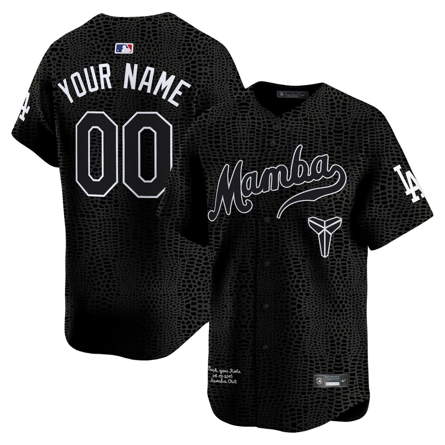 Custom Los Angeles Dodgers Kobe Honor Collection Jersey - Black Mamba