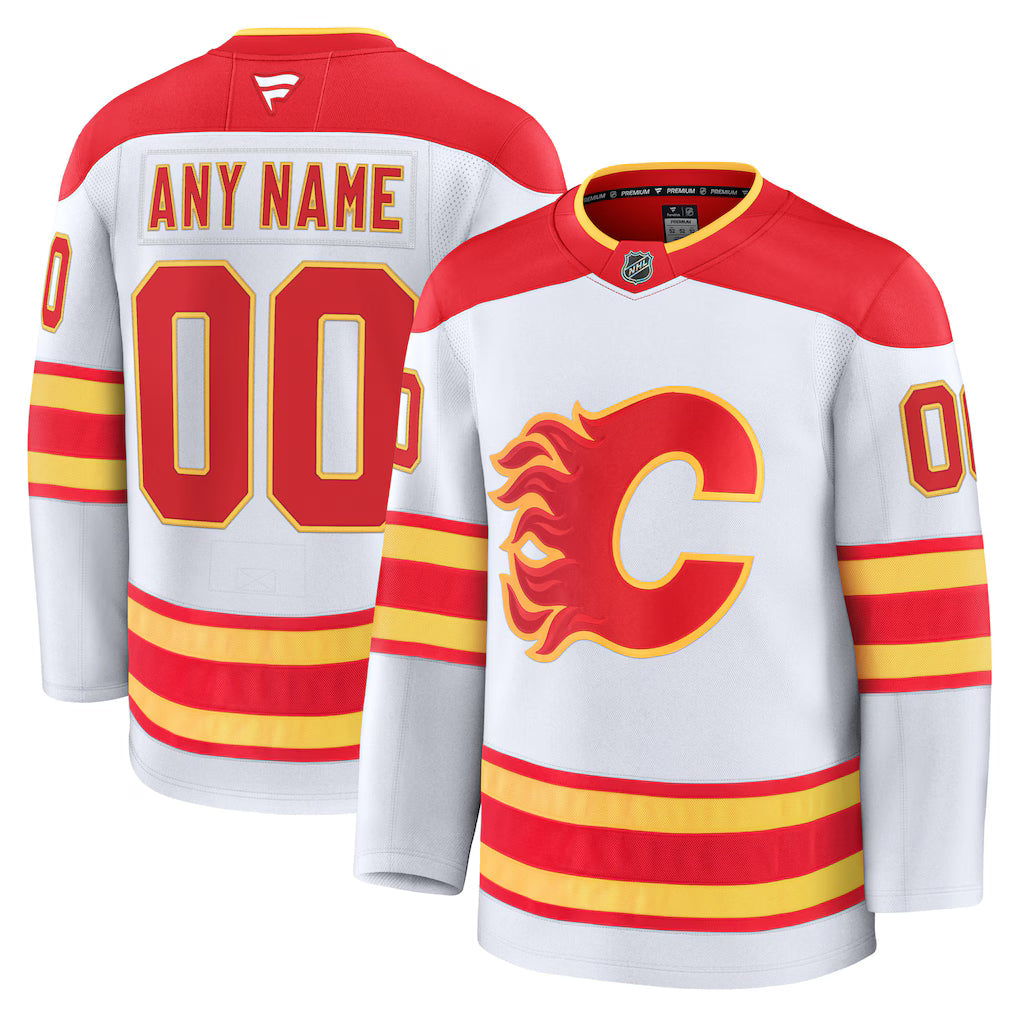 Custom Calgary Flames Away Player Premium Jersey - White