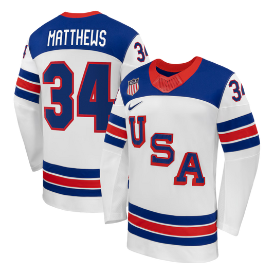 Auston Matthews USA 2026 Olympic Away Jersey - White