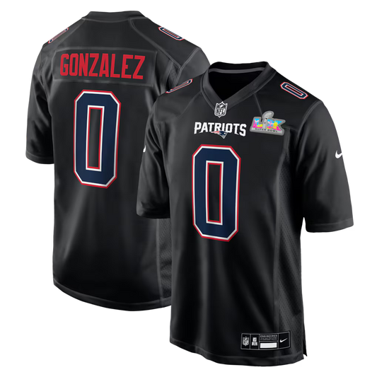 Christian Gonzalez New England Patriots Super Bowl LX Patch Jersey - Carbon Black
