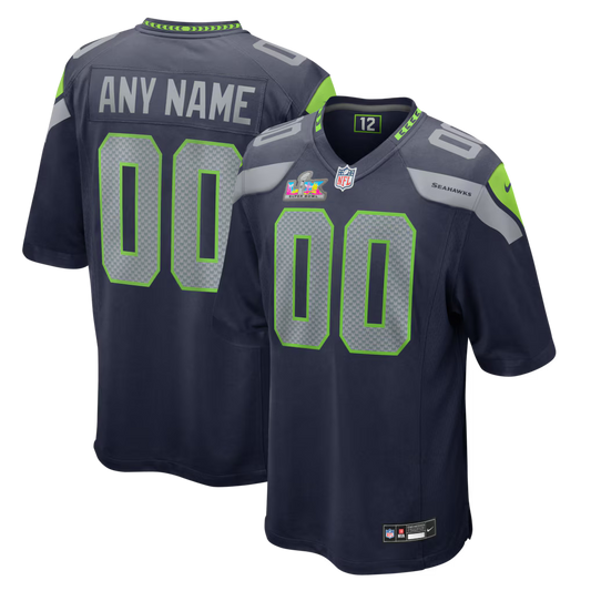 Custom Seattle Seahawks Super Bowl LX Patch Jersey - College Navy