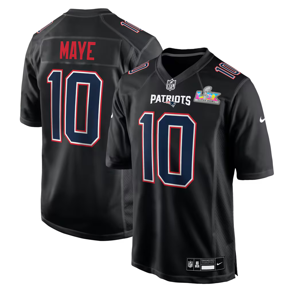 Drake Maye New England Patriots Super Bowl LX Patch Jersey - Carbon Black