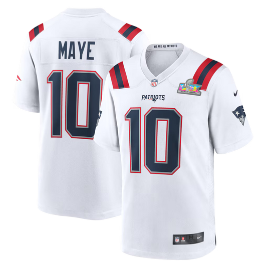 Drake Maye New England Patriots Super Bowl LX Patch Jersey - White