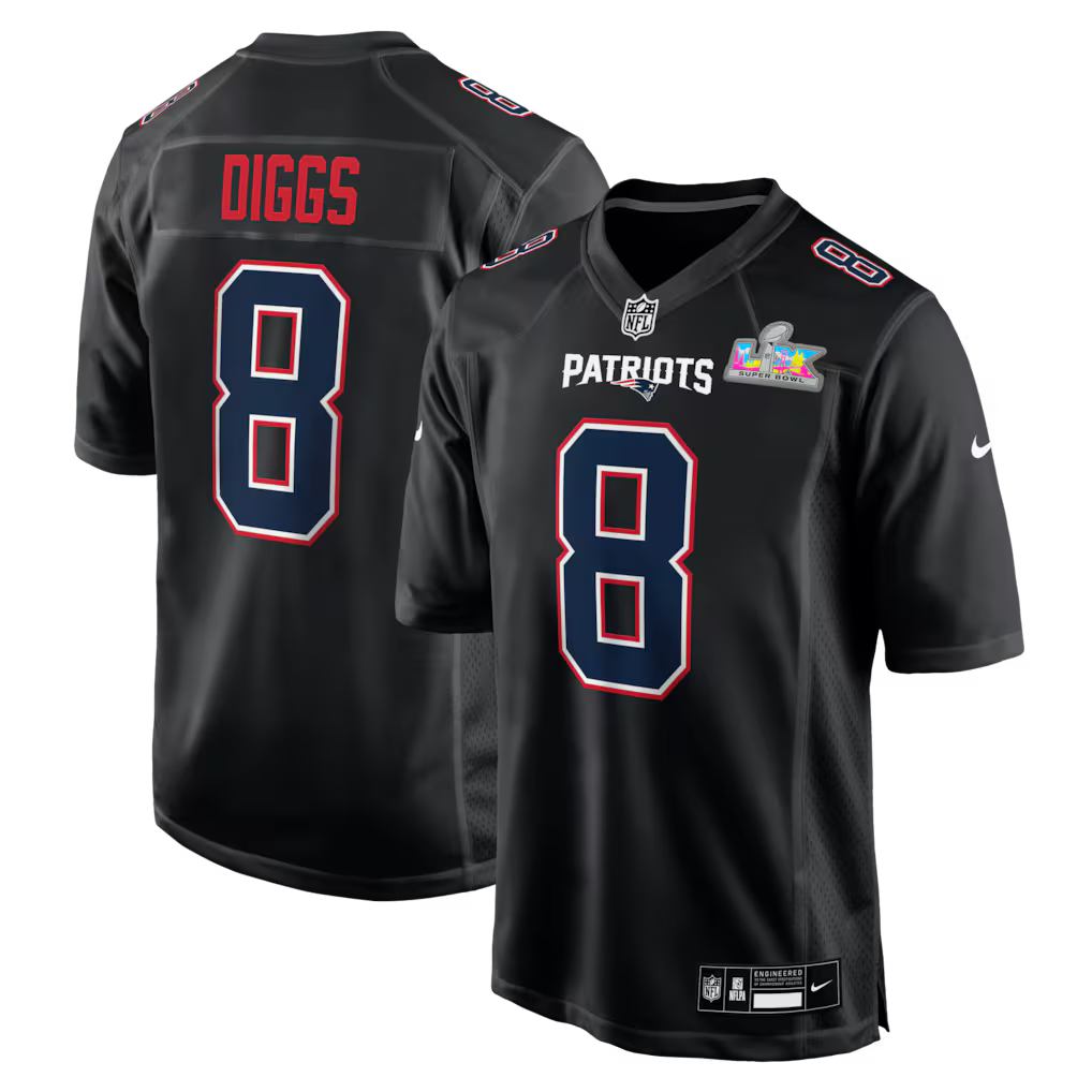 Stefon Diggs New England Patriots Super Bowl LX Patch Jersey - Carbon Black