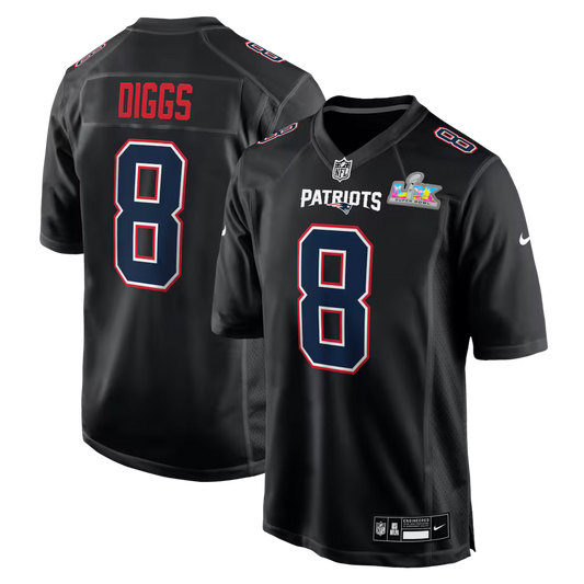 Stefon Diggs New England Patriots Super Bowl LX Patch Jersey - Carbon Black