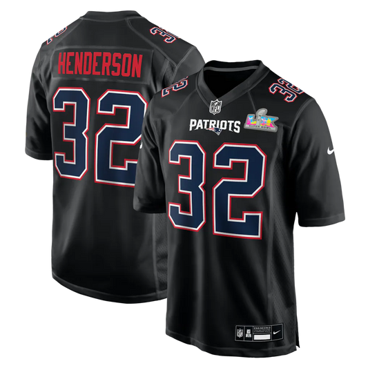 TreVeyon Henderson New England Patriots Super Bowl LX Patch Jersey - Carbon Black